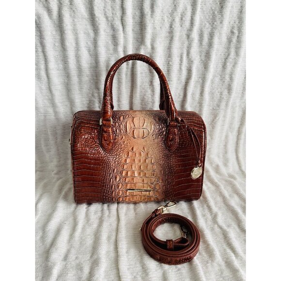 NWT BRAHMIN Ombre Mini Melbourne Collection Stacy Whiskey Top Zip Satchel Bag - Picture 2 of 7
